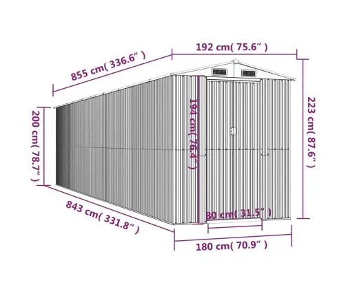 Dārza Šķūnis, Zaļš, 192X855X223 Cm, Cinkots Tērauds Vidaxl