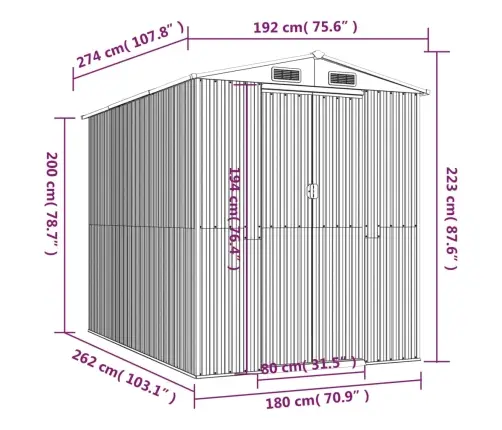 Dārza Šķūnis, Antracītpelēks, 192X274X223 Cm, Cinkots Tērauds Vidaxl