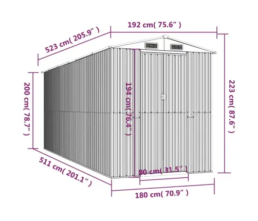 Sodo Pašiūrė, Antracito, 192X523X223cm Galvanizuotas Plienas