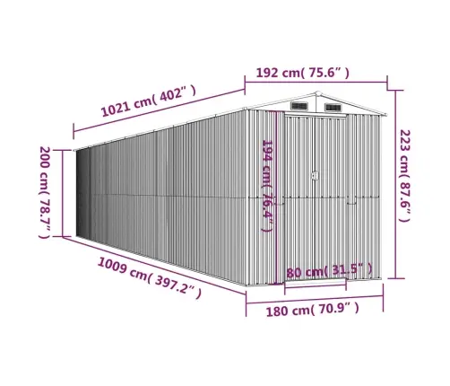 Dārza Šķūnis, Antracītpelēks, 192X1021X223 Cm, Cinkots Tērauds Vidaxl