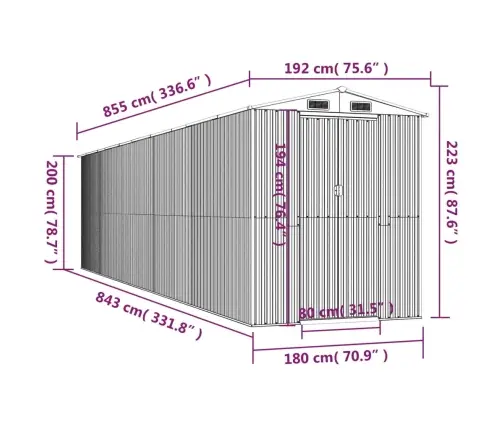 Dārza Šķūnis, Tumši Brūns, 192X855X223 Cm, Cinkots Tērauds Vidaxl