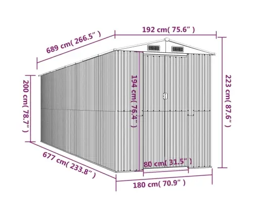 Aiakuur, Helepruun, 192X689X223 cm Tsingitud Teras
