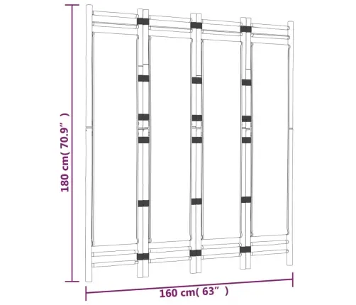 Istabas Aizslietnis, 4 Paneļi, 160 Cm, Bambuss Un Audekls Vidaxl