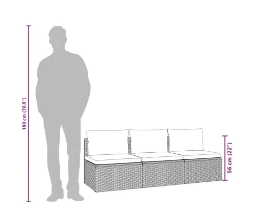 Trīsvietīgs Dārza Dīvāns Ar Matračiem, Pelēka Pe Rotangpalma Vidaxl