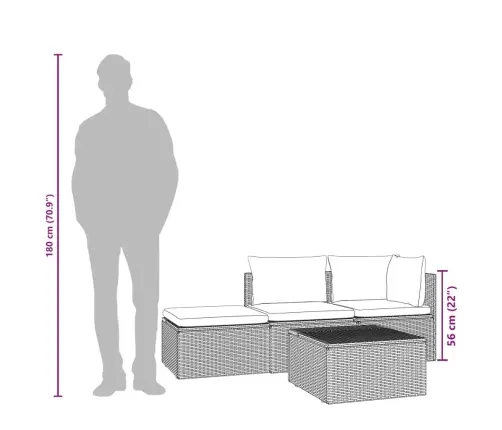 4-Daļīgs Dārza Atpūtas Mēbeļu Komplekts, Pelēka Pe Rotangpalma Vidaxl