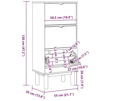 Jalatsikapp "Otta" 3 Sahtliga, Pruun Ja Valge, Männipuit