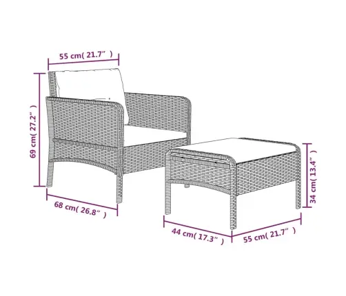 2-Daļīgs Dārza Atpūtas Mēbeļu Komplekts, Brūna Pe Rotangpalma Vidaxl