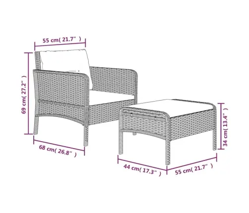 2-Daļīgs Dārza Atpūtas Mēbeļu Komplekts Ar Matračiem, Pe, Melns Vidaxl