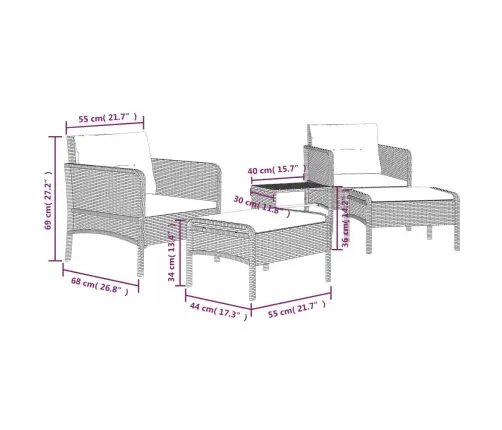 Sodo Komplektas Su Pagalvėlėmis, 5 Dalių, Juodas, Poliratanas
