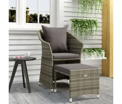 2-Osaline Aiamööbli Komplekt Patjadega, Hall, Polürotang