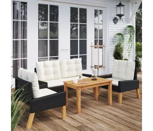 4-Daļīgs Dārza Atpūtas Mēbeļu Komplekts, Pe Rotangpalma, Koks Vidaxl