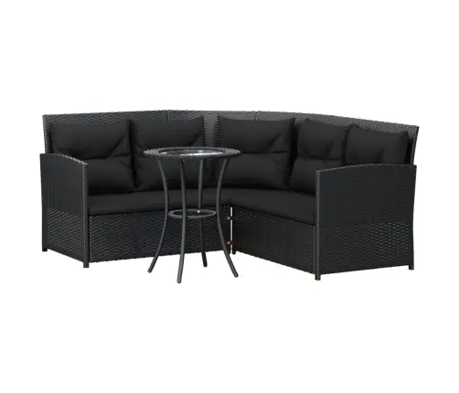 2-Daļīgs Stūra Dārza Dīvānu Komplekts Ar Matračiem, Pe, Melns  Vidaxl