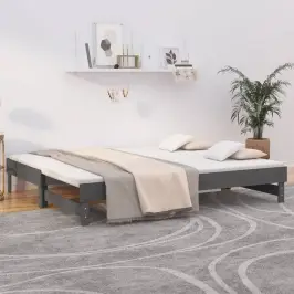 Izvelkama Gulta, Pelēka, 2X(90X200) Cm, Priedes Masīvkoks Vidaxl Izvelkama Gulta, Pelēka, 2X(90X200) Cm, Priedes Masīvkoks Vidaxl