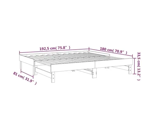 Ištraukiama Lova, Juoda, 2X(90X190)cm Pušies Medienos Masyvas