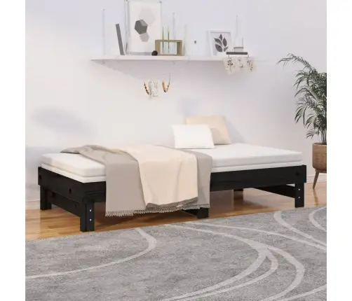 Ištraukiama Lova, Juoda, 2X(90X190)cm Pušies Medienos Masyvas