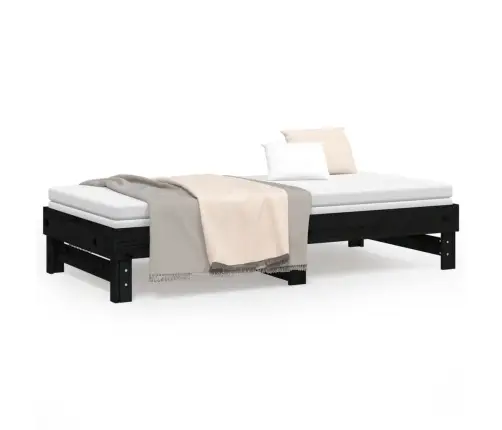 Ištraukiama Lova, Juoda, 2X(90X190)cm Pušies Medienos Masyvas