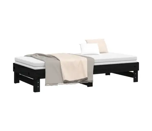 Ištraukiama Lova, Juoda, 2X(90X190)cm Pušies Medienos Masyvas