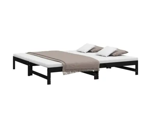 Izvelkama Gulta, Melna, 2X(100X200) Cm, Priedes Masīvkoks Vidaxl