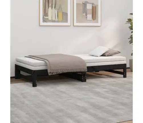 Izvelkama Gulta, Melna, 2X(100X200) Cm, Priedes Masīvkoks Vidaxl