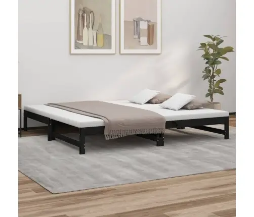 Izvelkama Gulta, Melna, 2X(100X200) Cm, Priedes Masīvkoks Vidaxl