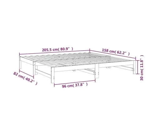 Väljatõmmatav Päevavoodi, Valge, 2 X (80X200) cm Männipuit