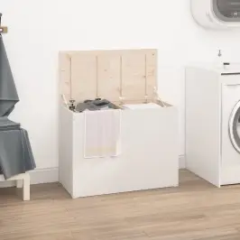 Veļas Kaste, Balta, 88,5X44X66 Cm, Priedes Masīvkoks Vidaxl