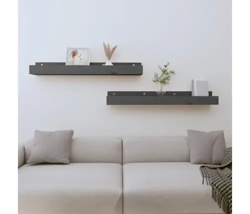 Sienas Plaukti, 2 Gab., Pelēki, 80X12X9 Cm, Priedes Masīvkoks Vidaxl