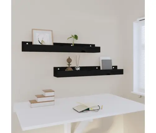 Sienas Plaukti, 2 Gab., Melni, 80X12X9 Cm, Priedes Masīvkoks Vidaxl