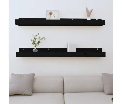 Sienas Plaukti, 2 Gab., Melni, 110X12X9 Cm, Priedes Masīvkoks Vidaxl