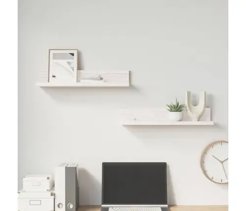 Sienas Plaukti, 2 Gab., Balti, 50X11X9 Cm, Priedes Masīvkoks Vidaxl