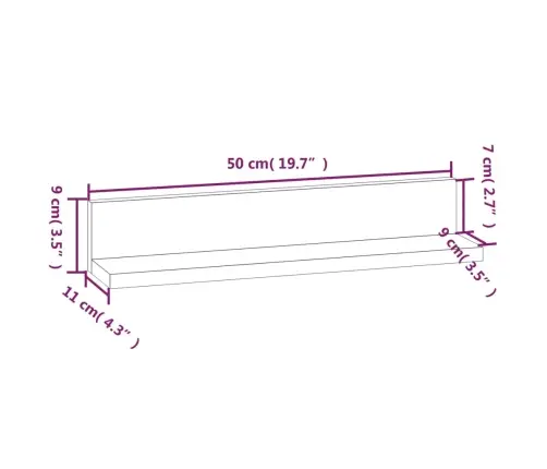 Sienas Plaukti, 2 Gab., Balti, 50X11X9 Cm, Priedes Masīvkoks Vidaxl