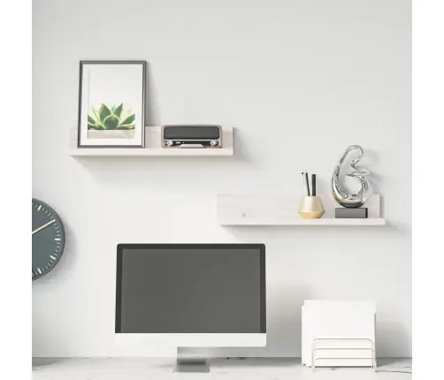 Sienas Plaukti, 2 Gab., Balti, 50X11X9 Cm, Priedes Masīvkoks Vidaxl