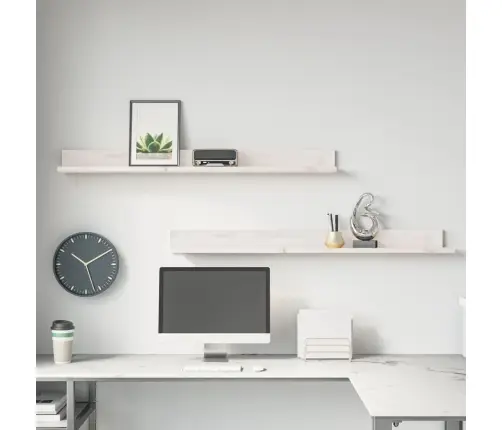 Sieninės Lentynos, 2Vnt., Baltos, 110X11X9cm Pušies Masyvas