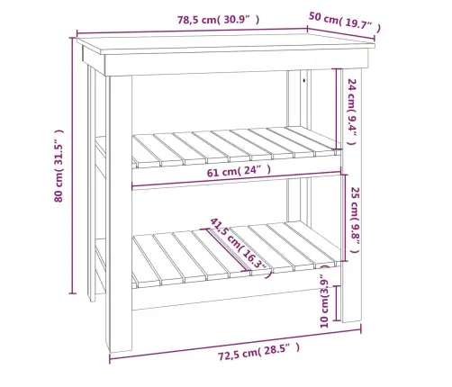 Tööpink, Hall, 78,5X50X80 cm Männipuit