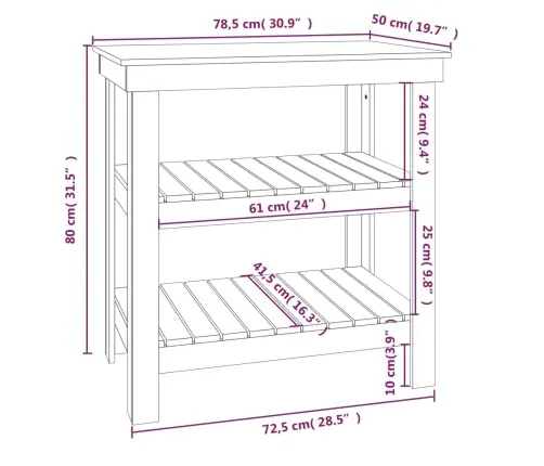 Darbagalds, Melns, 78,5X50X80 Cm, Priedes Masīvkoks Vidaxl