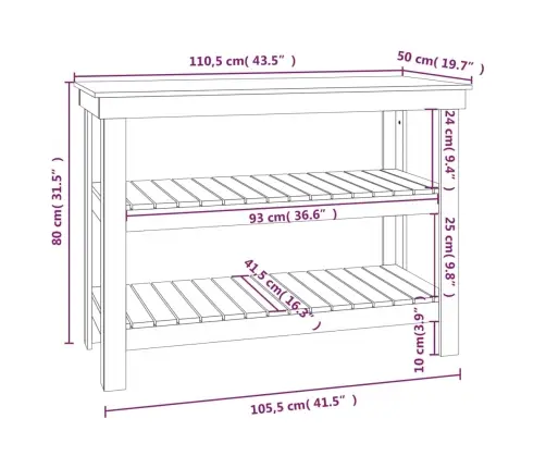 Darbagalds, Melns, 110,5X50X80 Cm, Priedes Masīvkoks Vidaxl