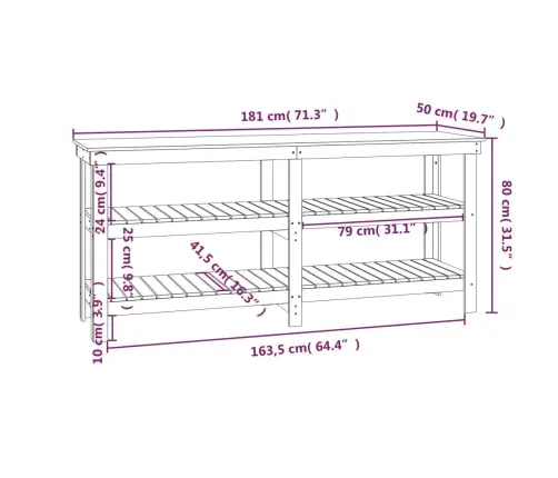 Darbastalis, Baltas, 181X50X80cm Pušies Medienos Masyvas