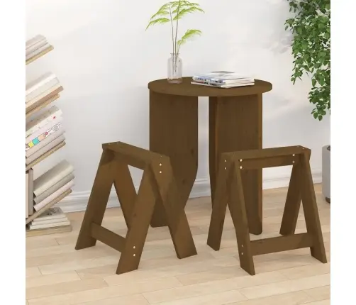Taburetės, 2Vnt., Medaus Rudos, 40X40X45cm Pušies Masyvas