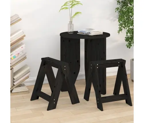 Taburetės, 2Vnt., Juodos, 40X40X45cm Pušies Medienos Masyvas