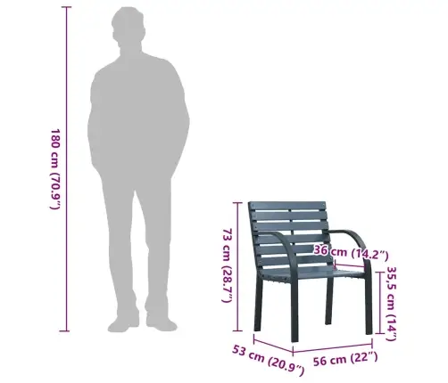 Dārza Krēsli, 2 Gab., Pelēki, Egles Masīvkoks, Tērauds Vidaxl
