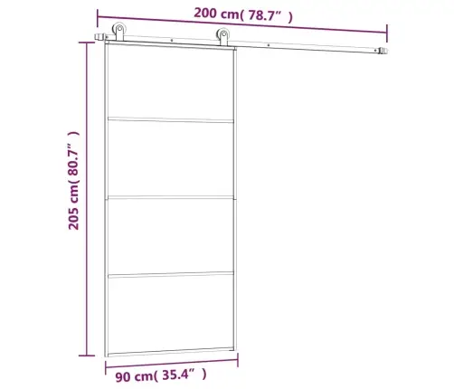 Liuguks Tarvikutega, 90 X 205 cm Esg-Klaas Ja Alumiinium