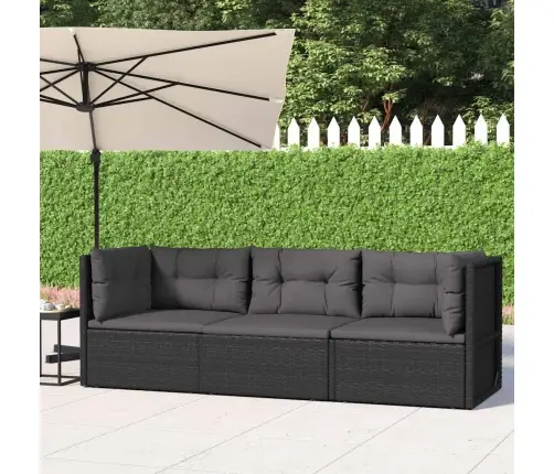 3-Osaline Aiamööblikomplekt Patjadega, Must, Polürotang