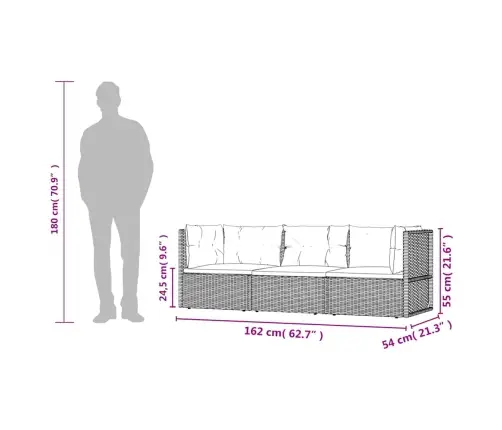 3-Daļīgs Dārza Atpūtas Mēbeļu Komplekts, Pelēka Pe Rotangpalma Vidaxl