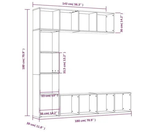 3-Osaline Raamatu-/Telerikapp, Hall Sonoma Tamm, 180X30X180 Cm