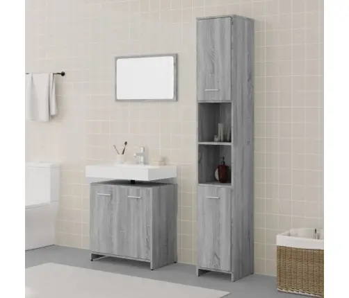 3-Daļīgs Vannasistabas Mēbeļu Komplekts, Pelēka Ozolkoka Krāsa Vidaxl