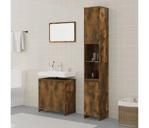 3-Osaline Vannitoa Mööblikomplekt, Suitsutatud Tamm, Tehispuit