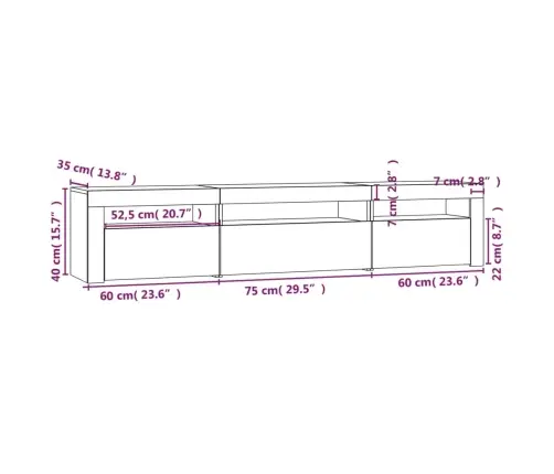 Tv Skapītis Ar Led Apgaismojumu, Melns, 195X35X40 Cm Vidaxl