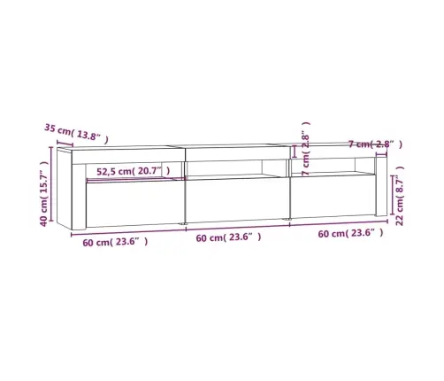 Tv Spintelė Su Led Apšvietimu, Betono Pilka, 180X35X40Cm