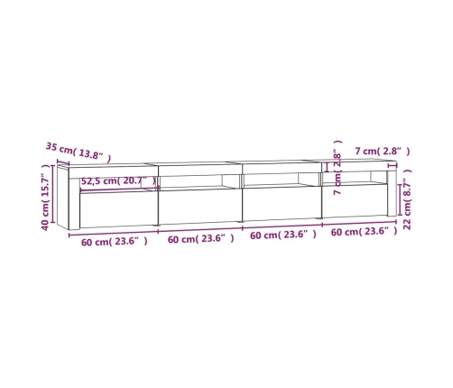 Tv Spintelė Su Led Apšvietimu, Betono Pilka, 240X35X40Cm