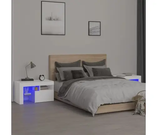 Naktsskapīši Ar Led, 2 Gab., Balti, 70X36,5X40 Cm Vidaxl